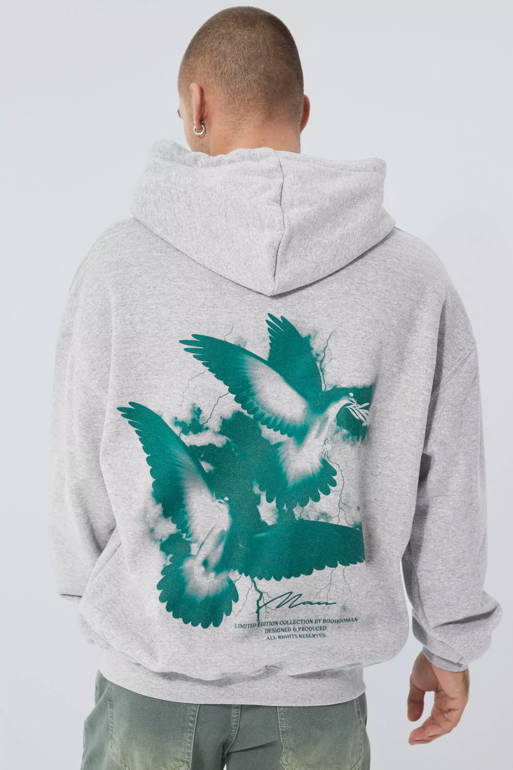 Oversized Dove Graphic Hoodie boohooMAN UK